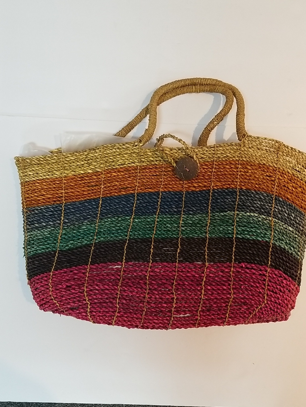 Handwoven Multicolor Straw Tote Bag - Pink Stripe